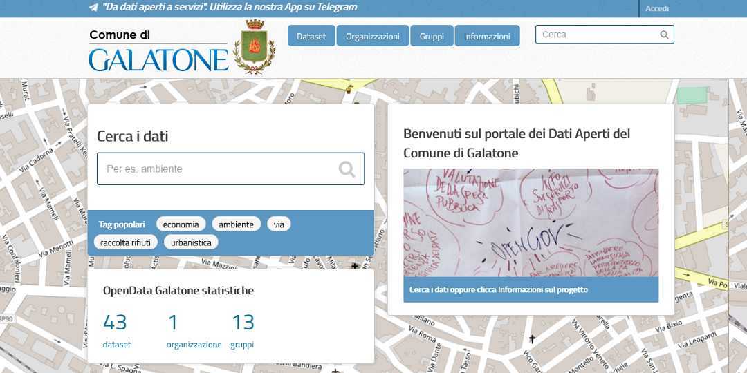 Nuovi dataset sul Catalogo nazionale pubblicati dal Comune di Galatone